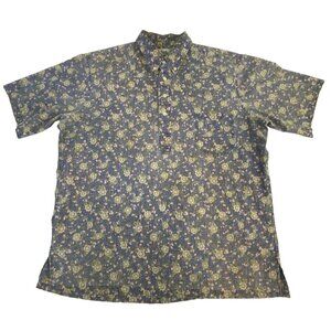 Reyn Spooner Vintage 90s Men's Hawaiian Shirt XL Blue Sunflower Print Pullover